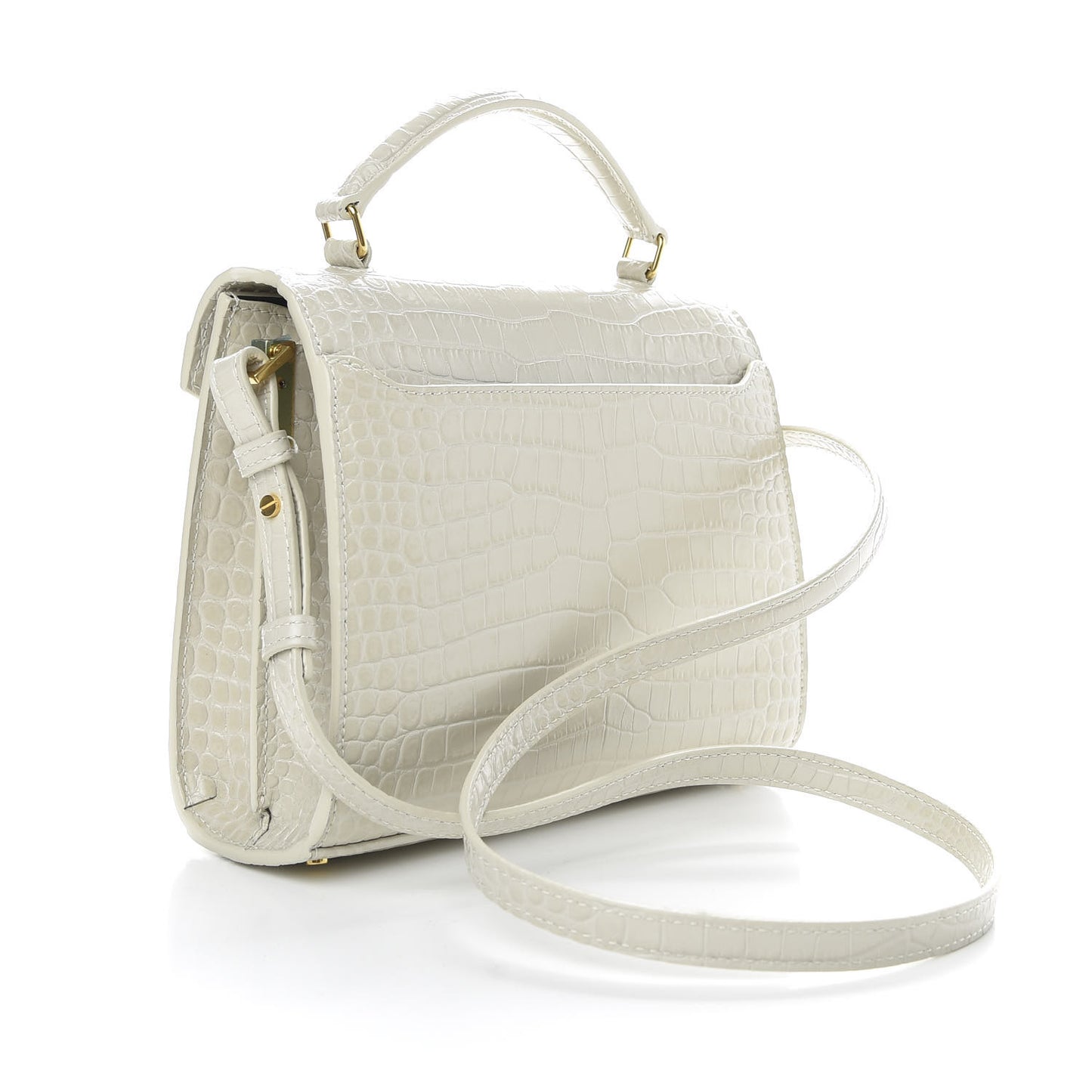 Crocodile Embossed Mini Classic Monogram Cassandra Top Handle Crema Soft