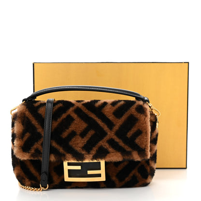 Fendi Shearling Vitello Dolce Macro FF 1974 Mini Baguette Tobacco Black 11 of 11