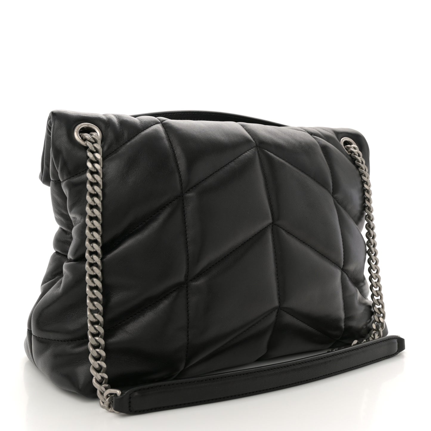 Lambskin Quilted Medium Loulou Puffer Monogram Chain Satchel Black
