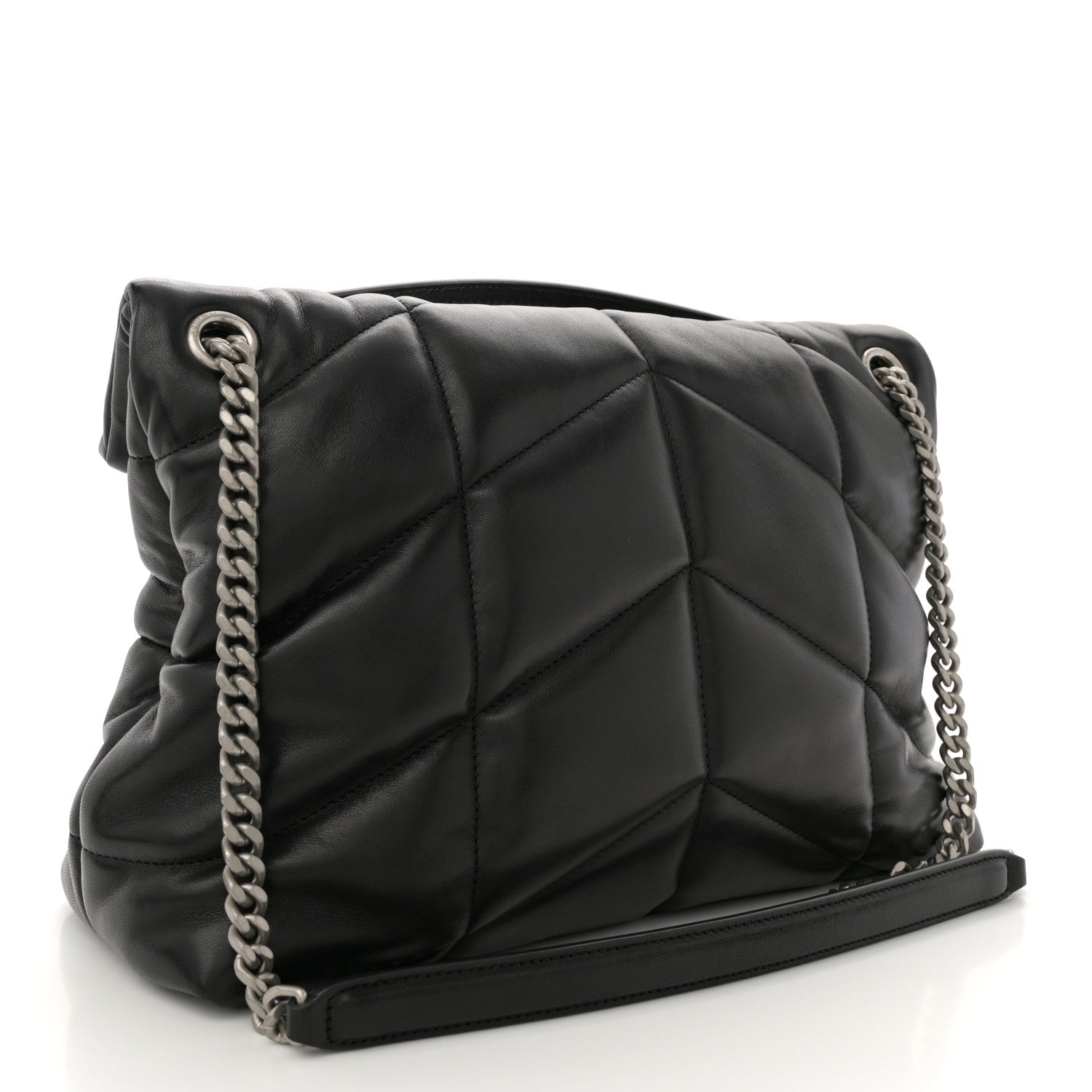 Saint Laurent Lambskin Quilted Medium Loulou Puffer Monogram Chain Satchel Black 3 of 10