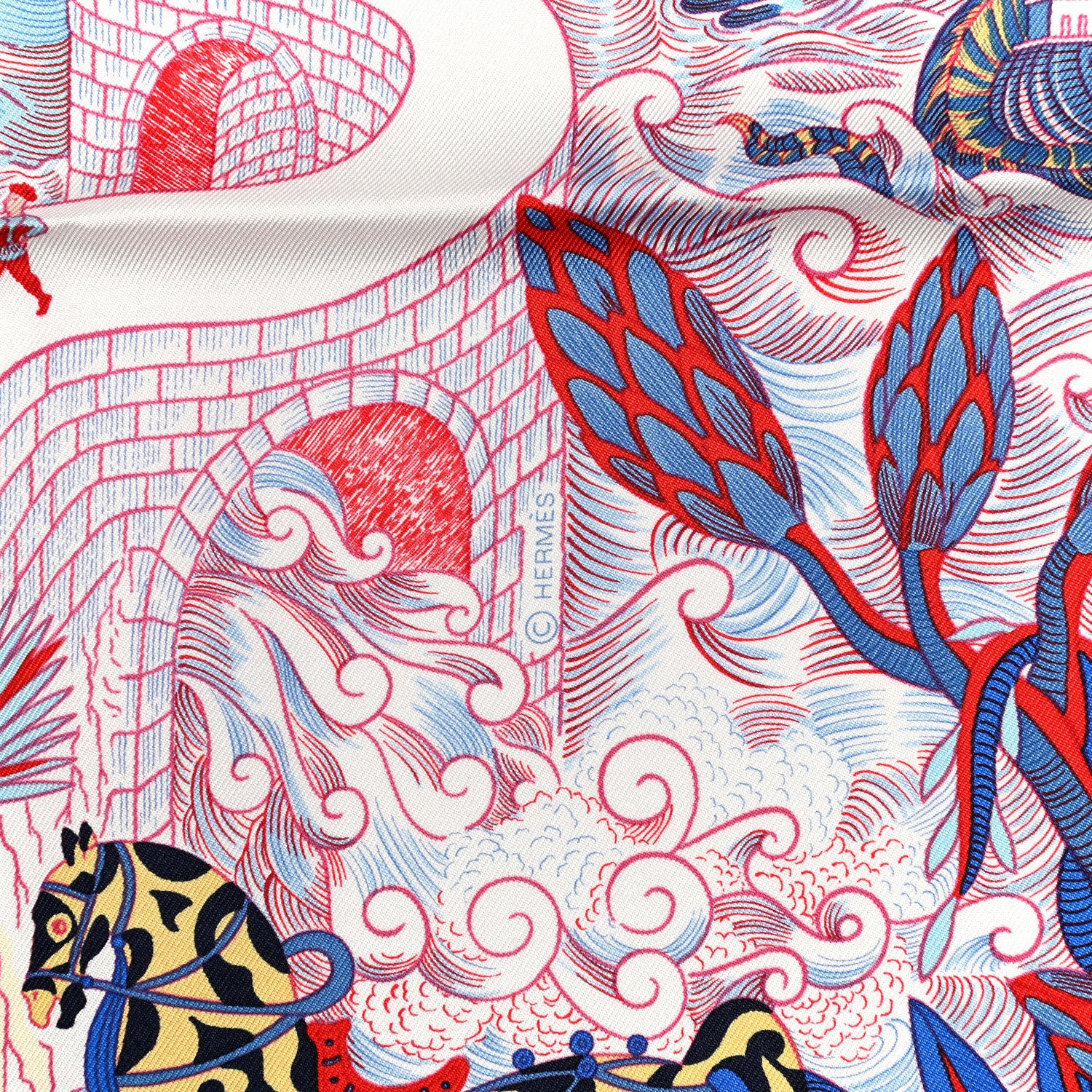 Hermes Silk Cosmographia Universalis Scarf 90 Ciel White Rouge 4 of 6