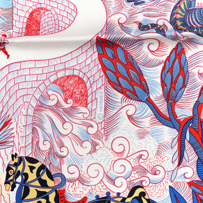 Hermes Silk Cosmographia Universalis Scarf 90 Ciel White Rouge 4 of 6