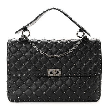 Valentino Garavani Craquele Nappa Large Rockstud Spike Shoulder Bag Black 1 of 9