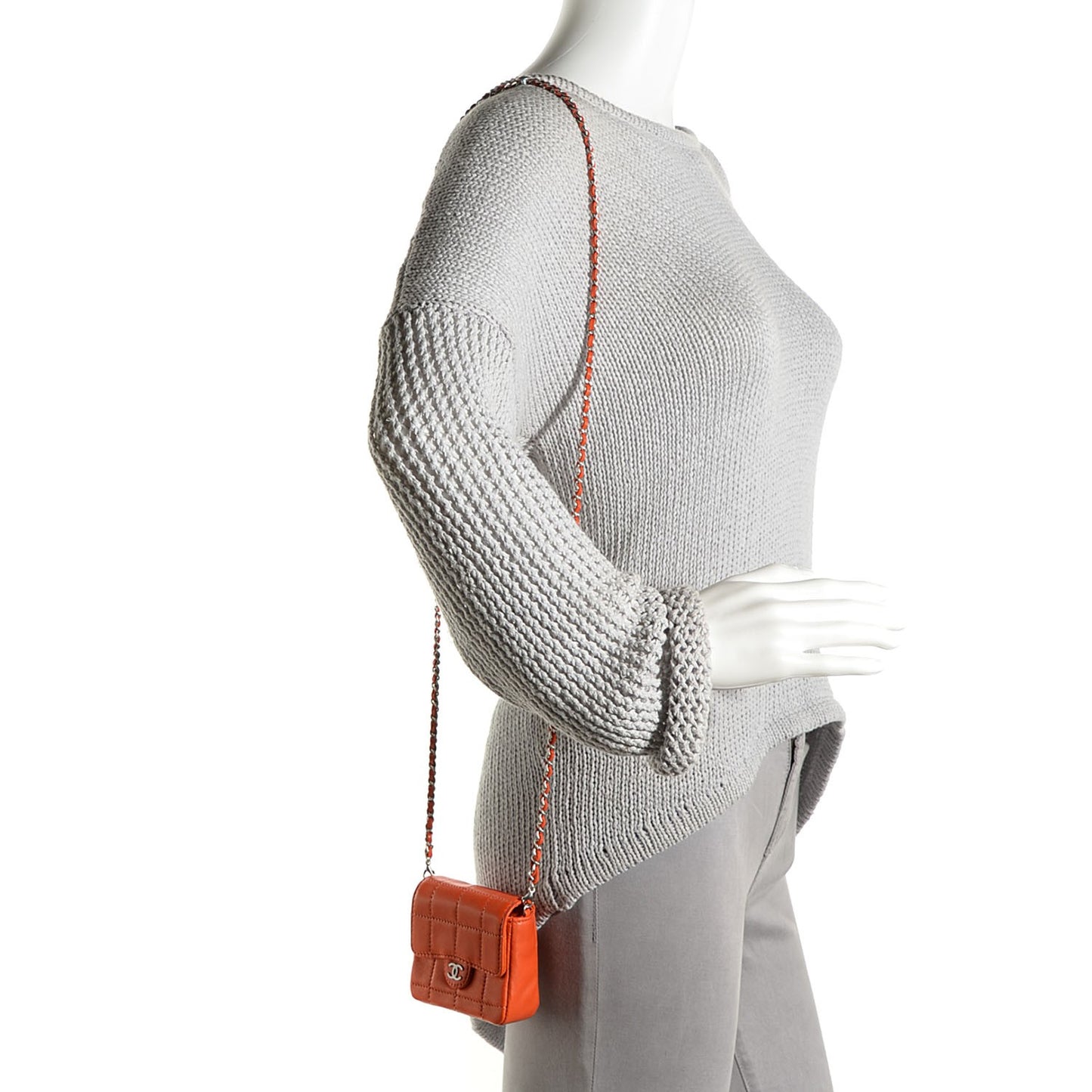 Lambskin Square Stitched Micro Convertible Flap Belt Bag Orange