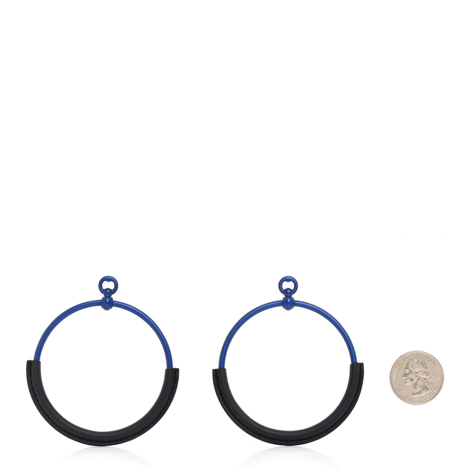 Hermes Aluminum Palladium Plated Swift Loop Earrings Bleu Black 2 of 6