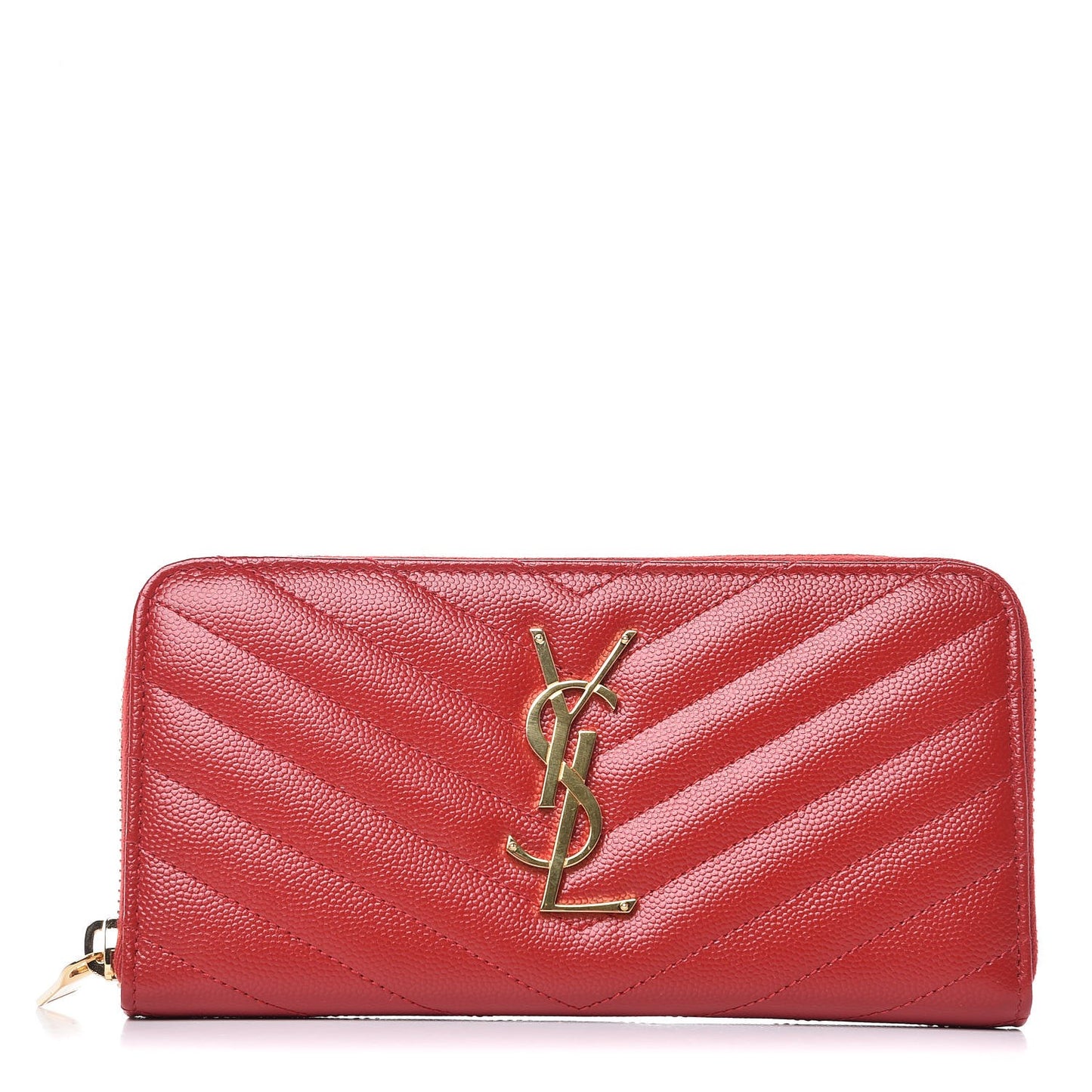 Grain De Poudre Matelasse Chevron Monogram Zip Around Wallet Red