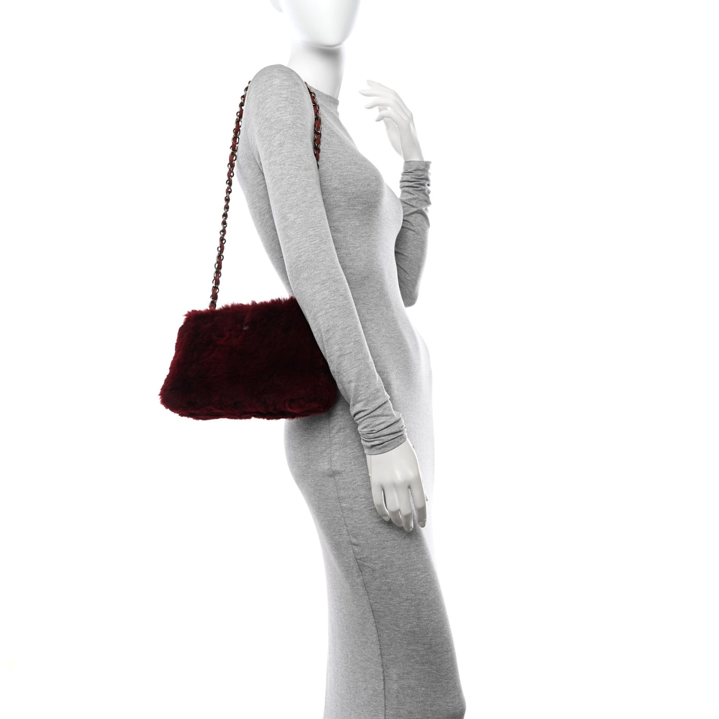 Rabbit Fur Shoulder Bag Burgundy