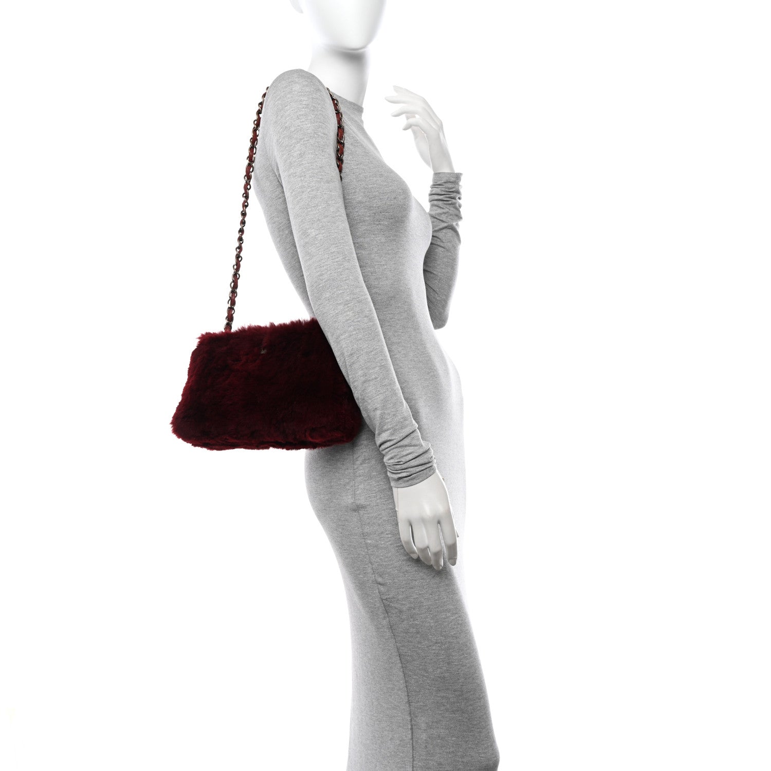 Chanel Rabbit Fur Shoulder Bag Burgundy 3 of 11