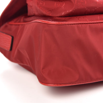 Gucci Nylon Monogram Double Buckle Flap Messenger Bag Vibrant Red 9 of 10