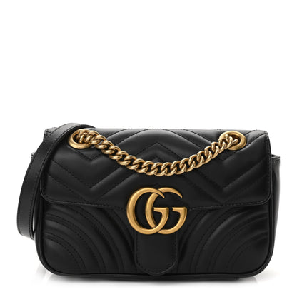 Gucci Calfskin Matelasse Mini GG Marmont Shoulder Bag Black 1 of 11