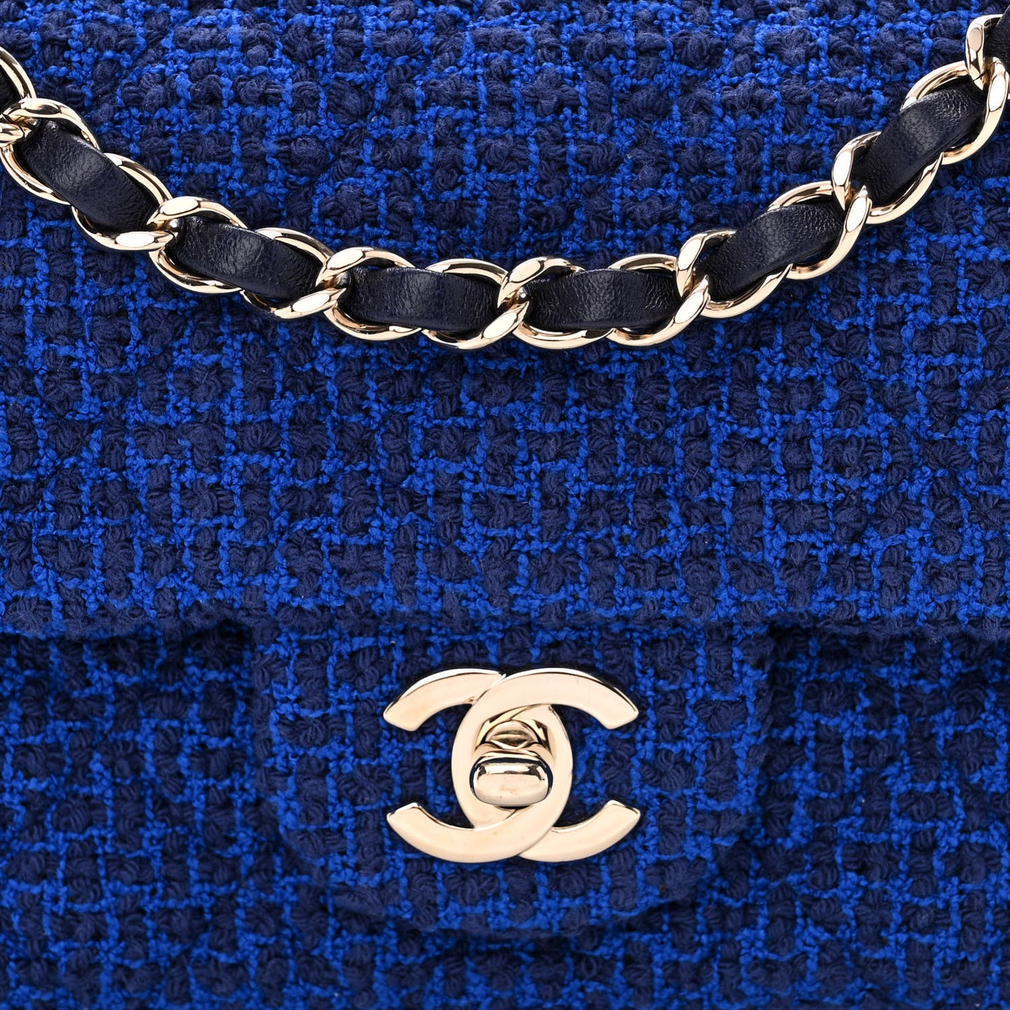 Tweed Quilted Mini Rectangular Flap Blue
