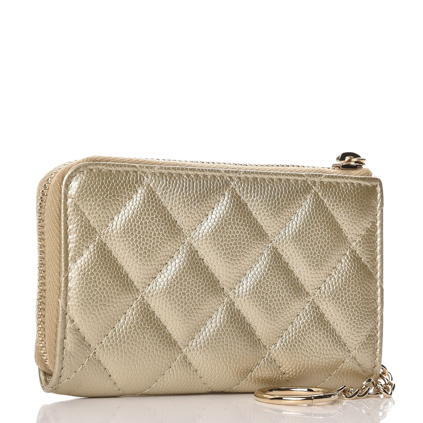 Metallic Caviar Quilted Key Holder Case Light Gold