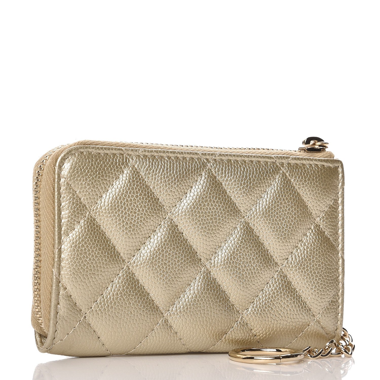 Chanel Metallic Caviar Quilted Key Holder Case Light Gold 3 of 7