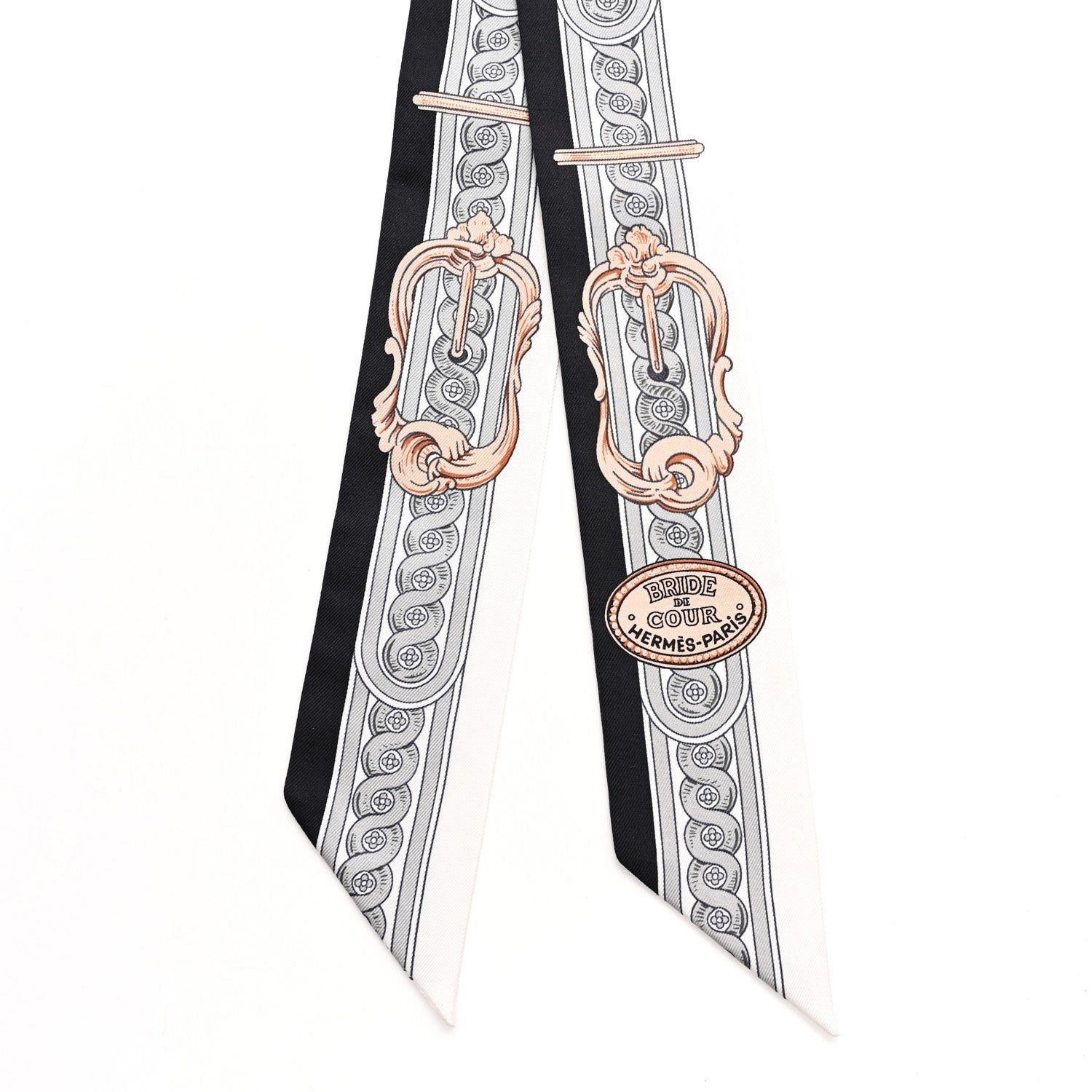 Hermes Silk Bride De Cour Twilly Black White Or Rose 1869132