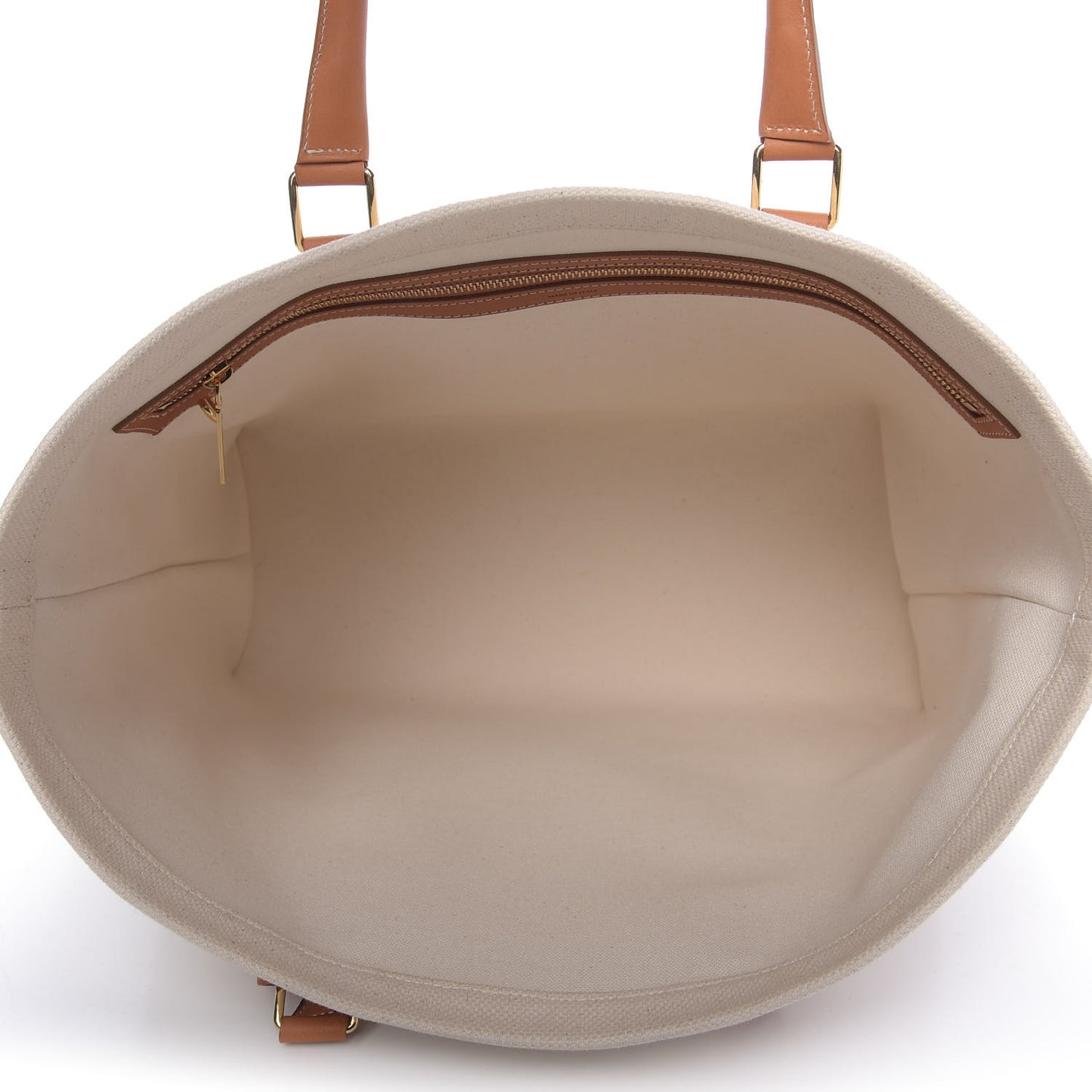 Canvas Calfskin Horizontal Cabas Natural Tan