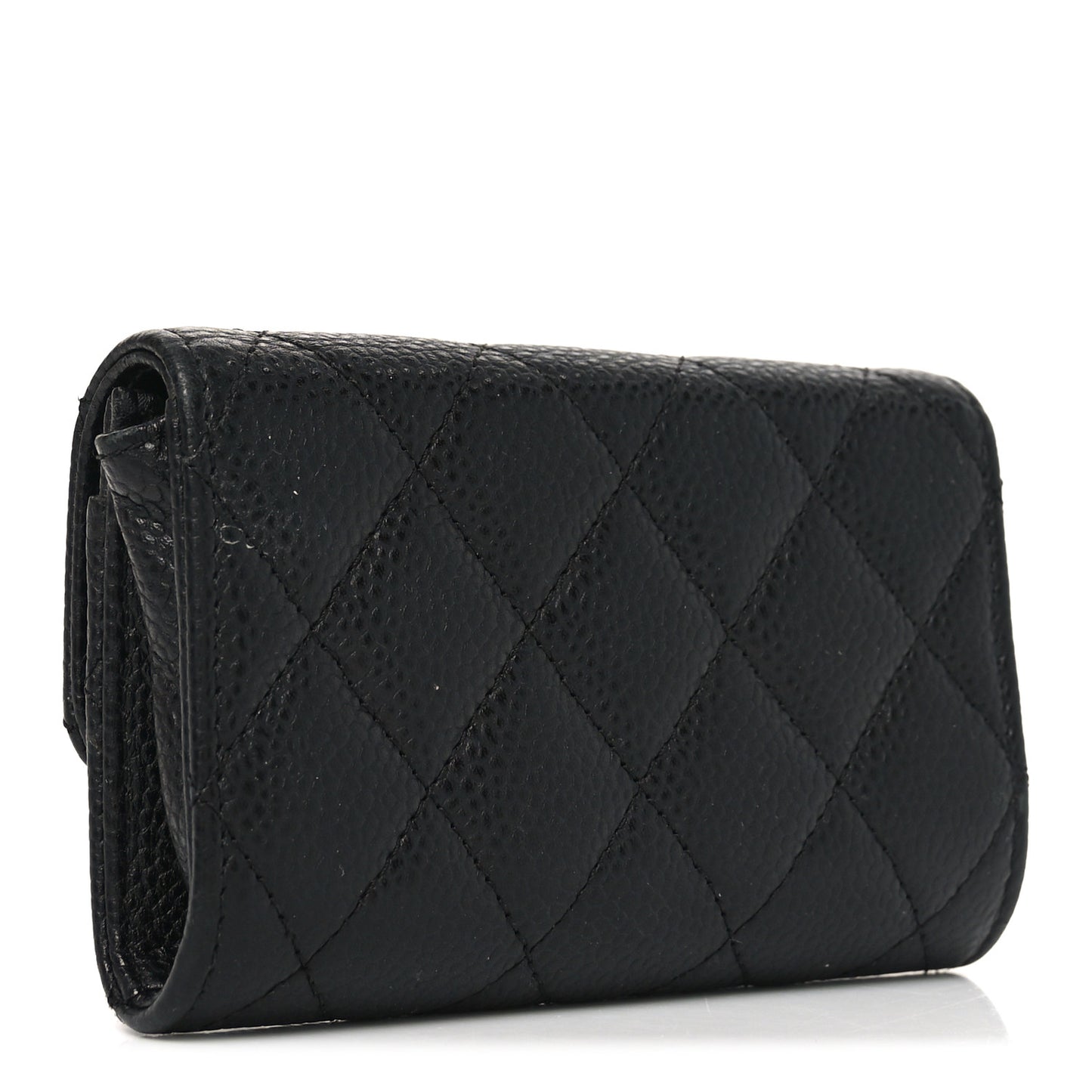 Caviar Quilted Flap Card Holder Black