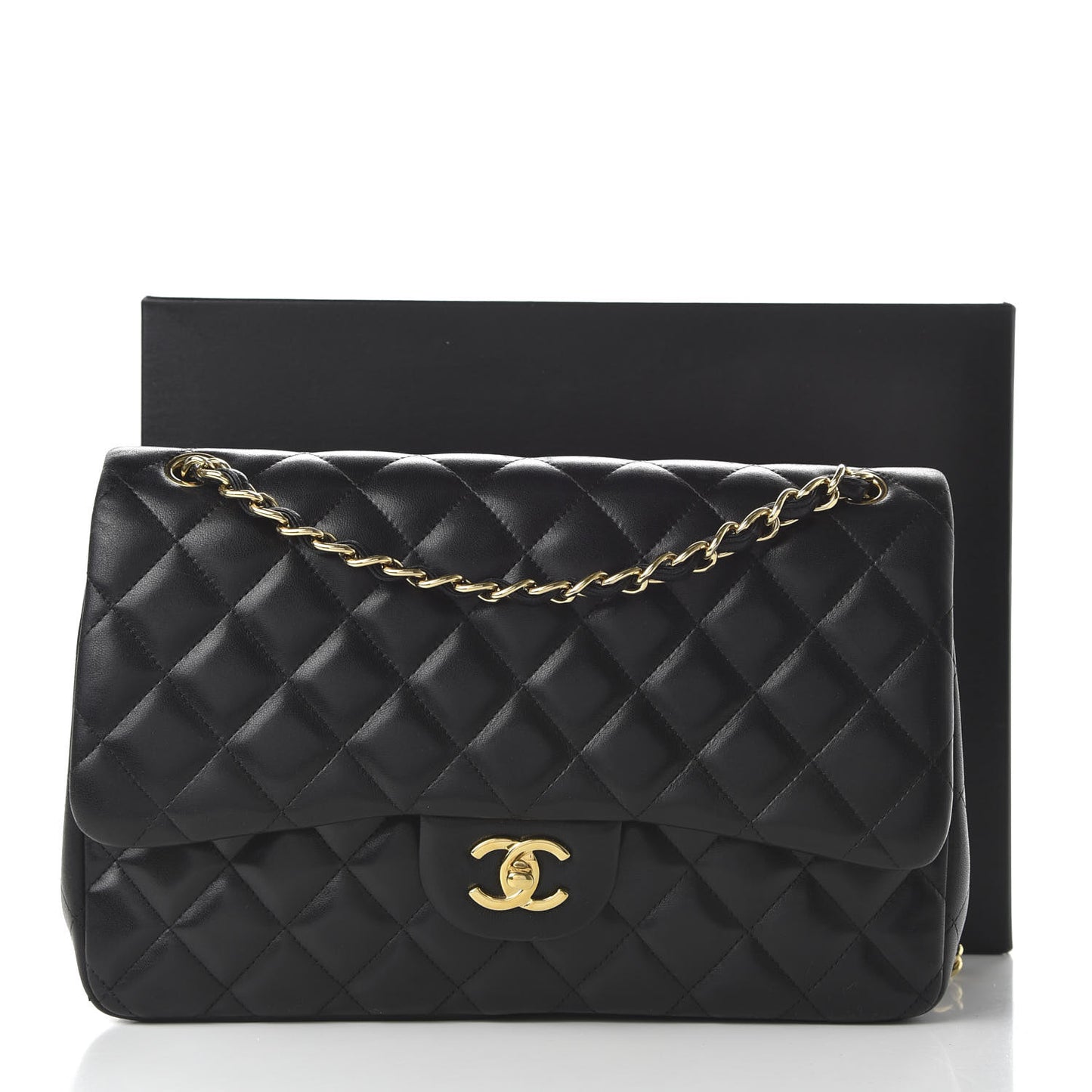 Lambskin Quilted Jumbo Double Flap Black