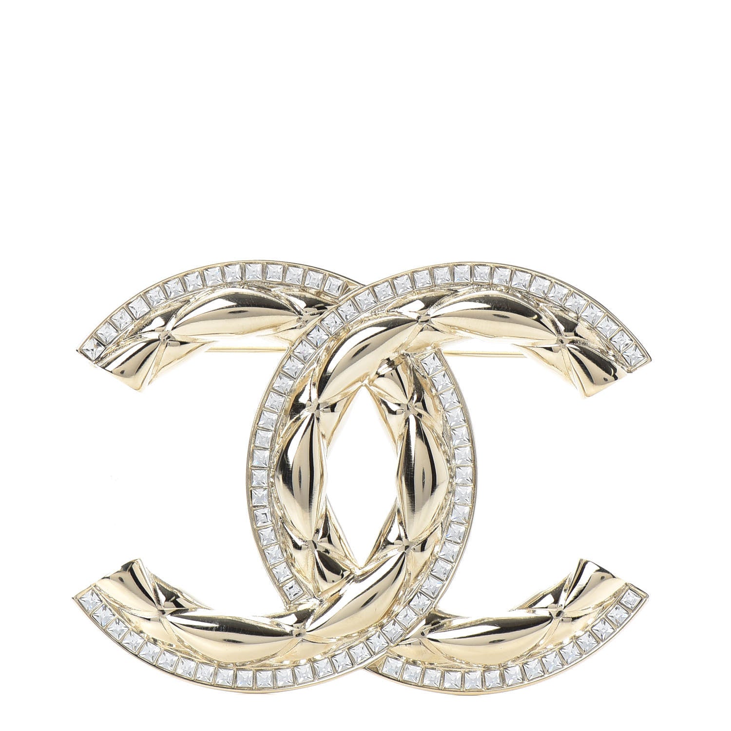 Chanel Baguette Crystal Quilted Vintage Allure CC Brooch Gold 1 of 4