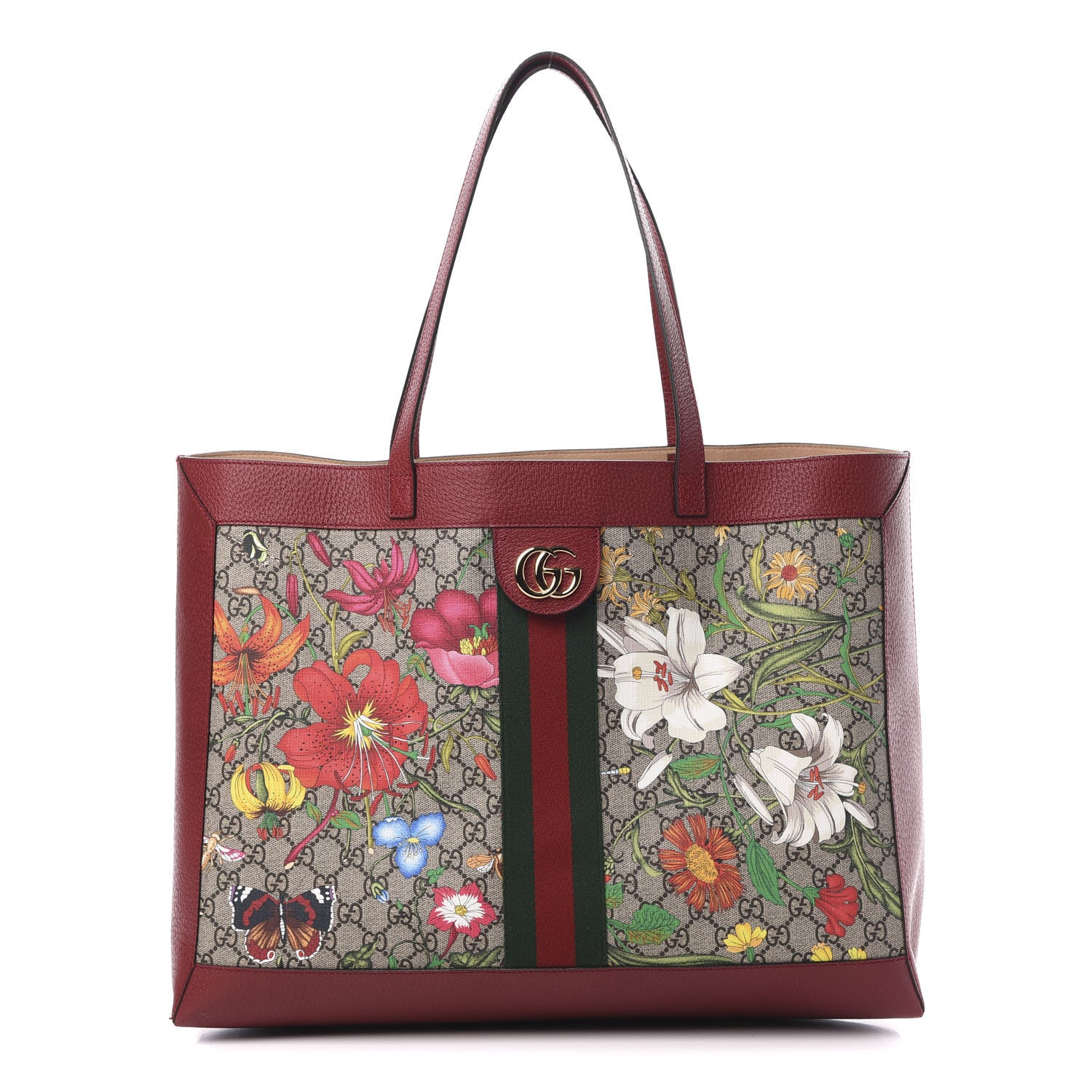 Gucci GG Supreme Monogram Flora Web Large Ophidia Tote Red 1 of 13