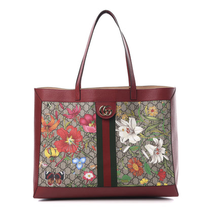 Gucci GG Supreme Monogram Flora Web Large Ophidia Tote Red 1 of 13