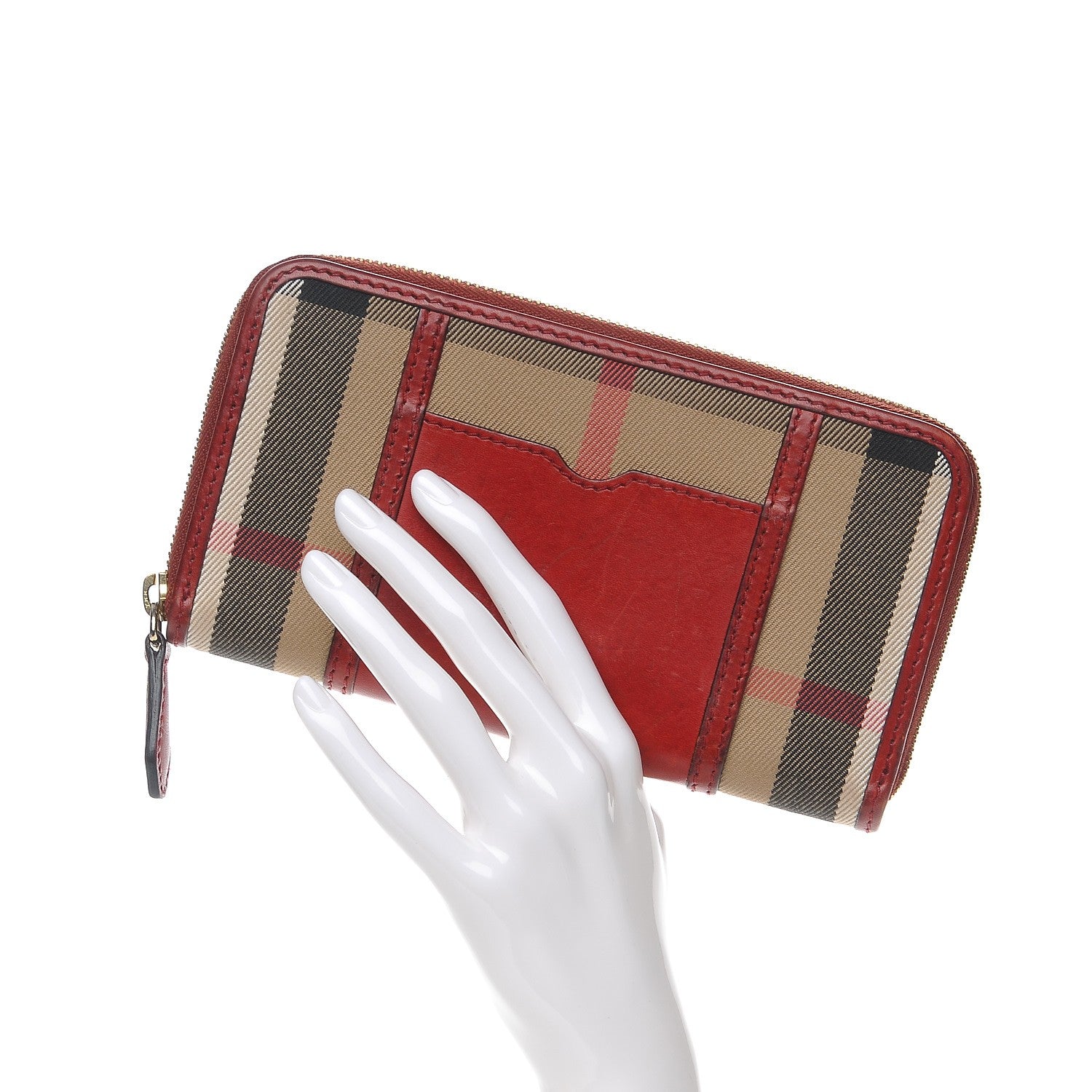 Burberry House Check Large Sartorial Ziggy Zip Around Wallet Military Red 2 of 10