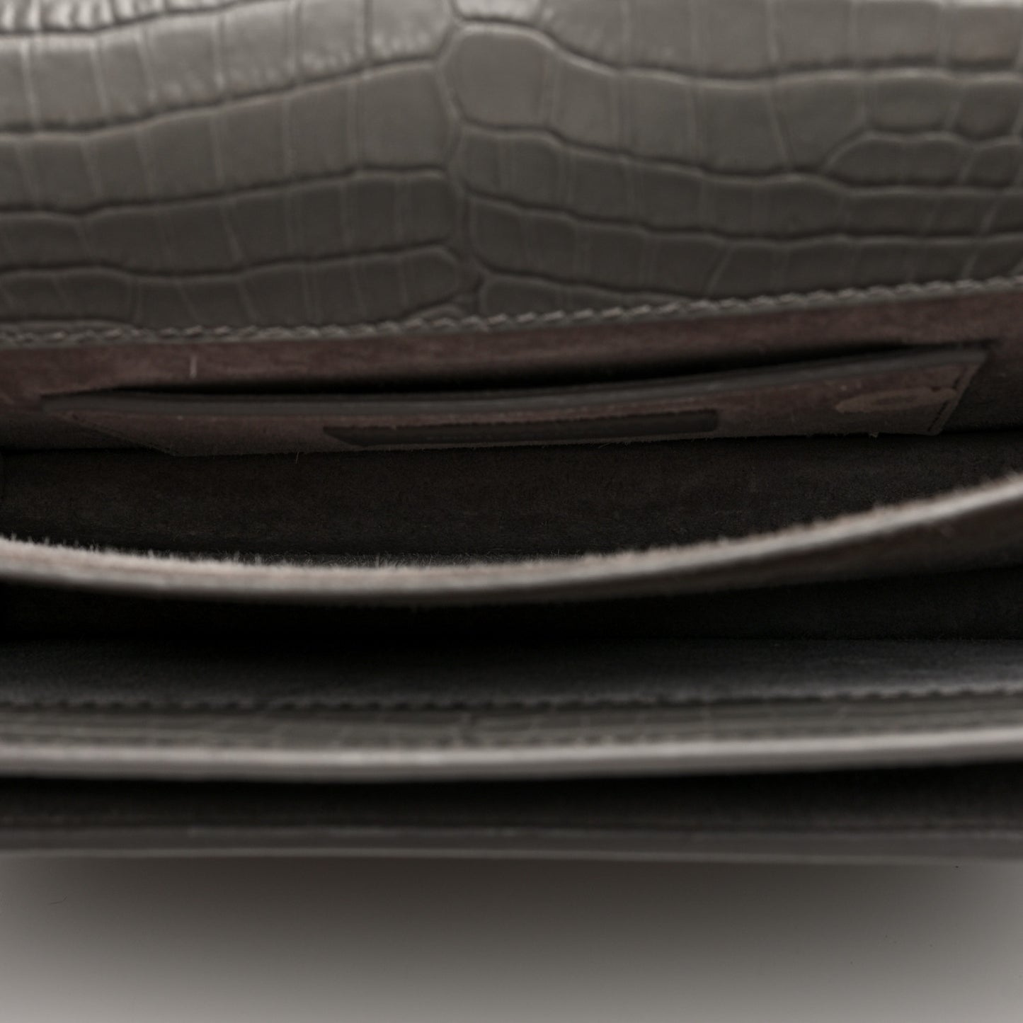 Calfskin Crocodile Embossed Medium Monogram Sunset Fog