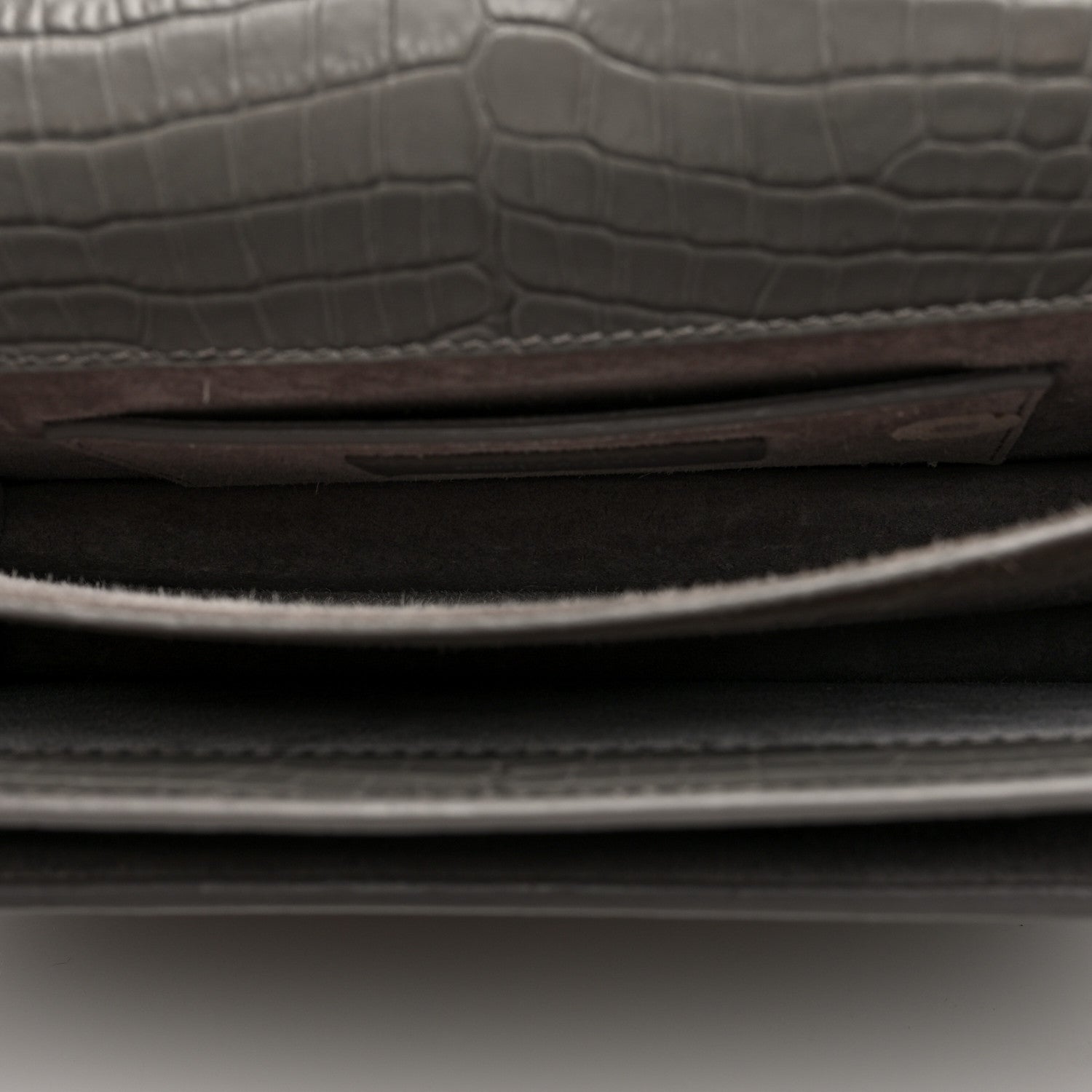 Saint Laurent Calfskin Crocodile Embossed Medium Monogram Sunset Fog 5 of 9