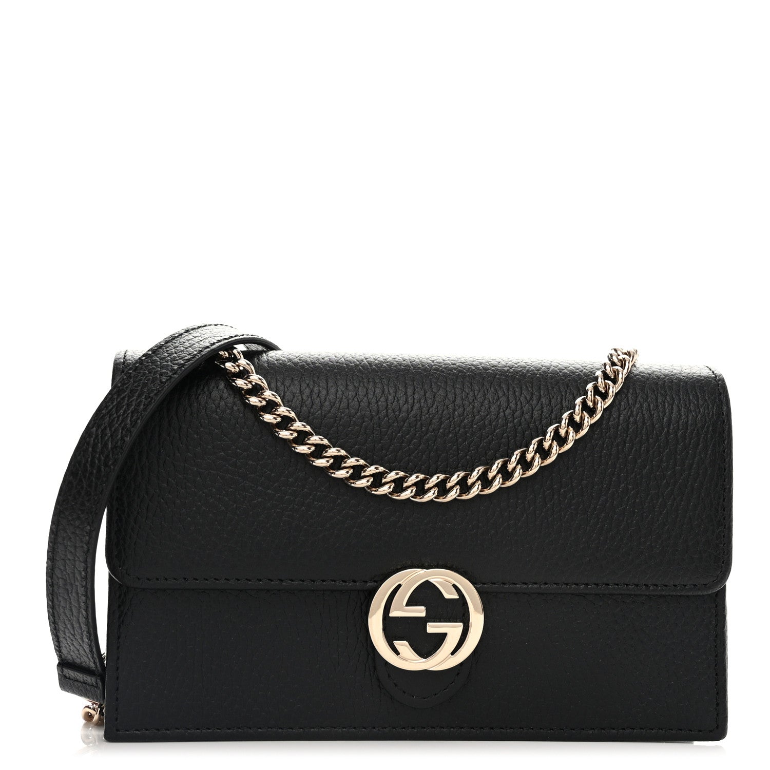 Gucci Dollar Calfskin Interlocking G Chain Wallet Black 1 of 11