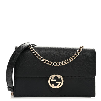 Gucci Dollar Calfskin Interlocking G Chain Wallet Black 1 of 11