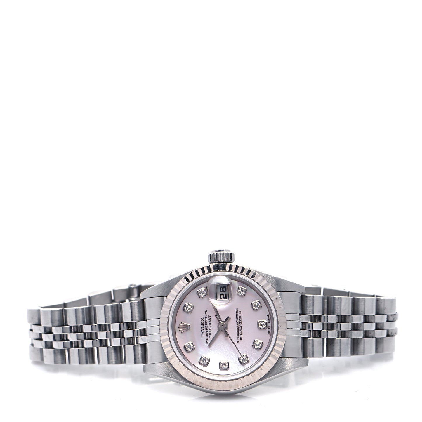 Stainless Steel 18K White Gold Diamond Pink Mother of Pearl 26mm Oyster Perpetual Datejust Watch 79174