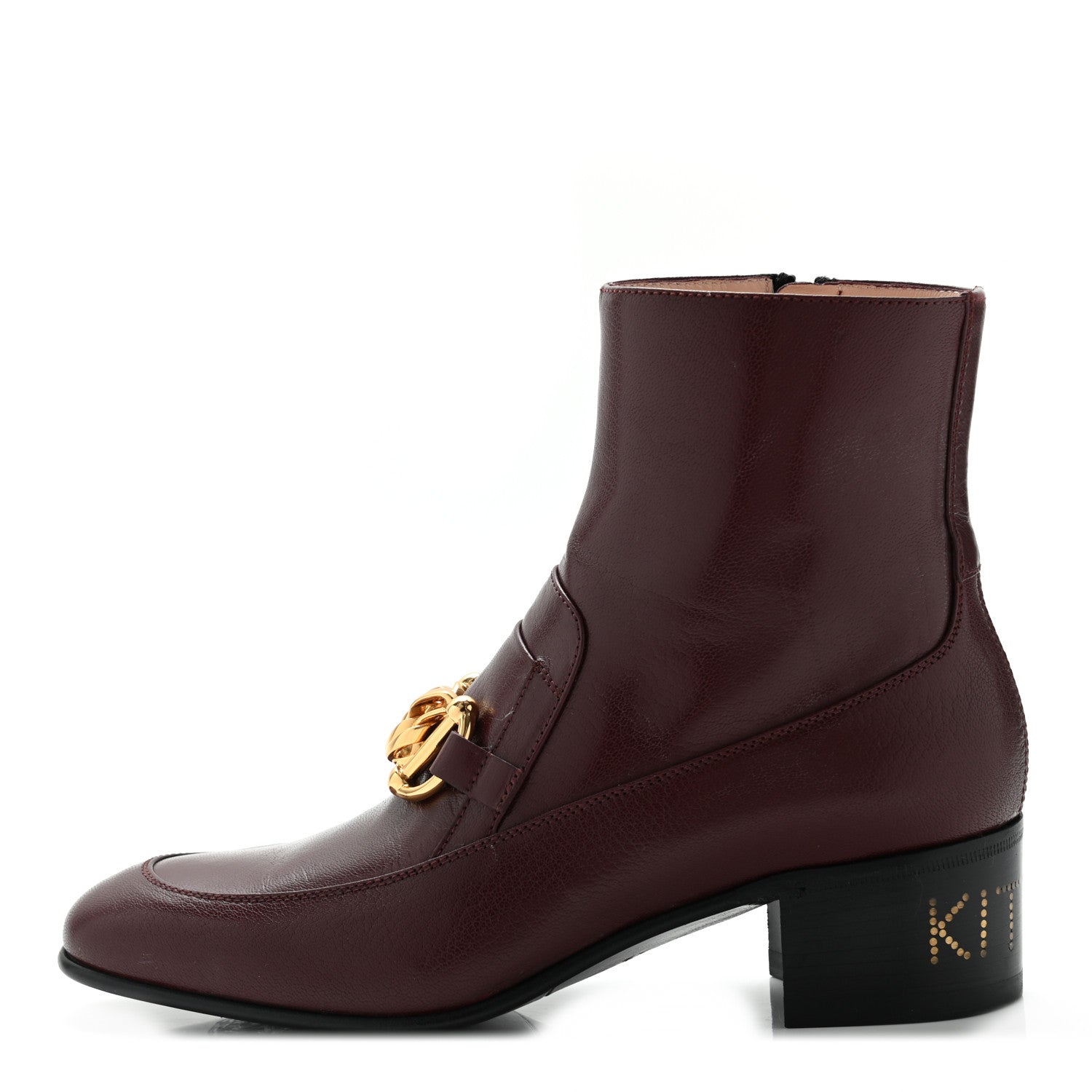 Gucci Goatskin Kitten Chain Horsebit Ankle Boots 37 Bordeaux 1 of 18