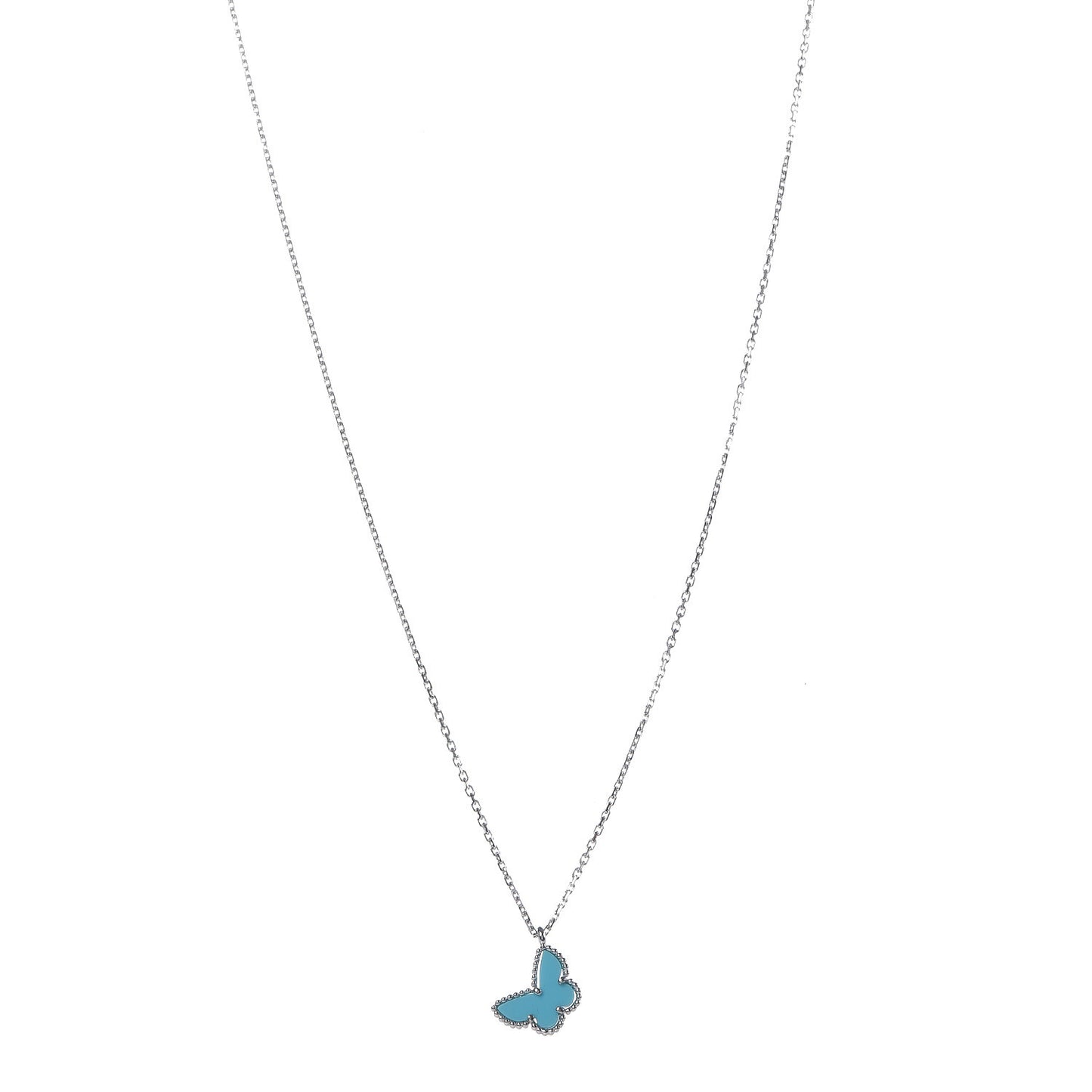 18K White Gold Turquoise Sweet Alhambra Butterfly Pendant Necklace
