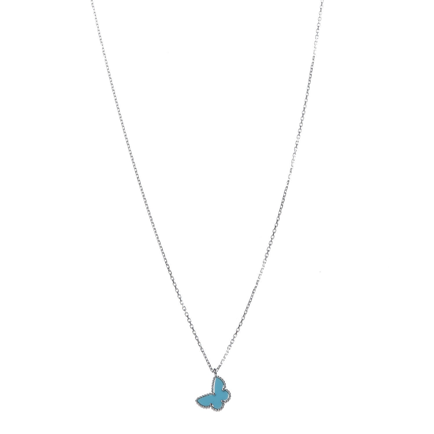 Van Cleef & Arpels 18K White Gold Turquoise Sweet Alhambra Butterfly Pendant Necklace 1 of 7