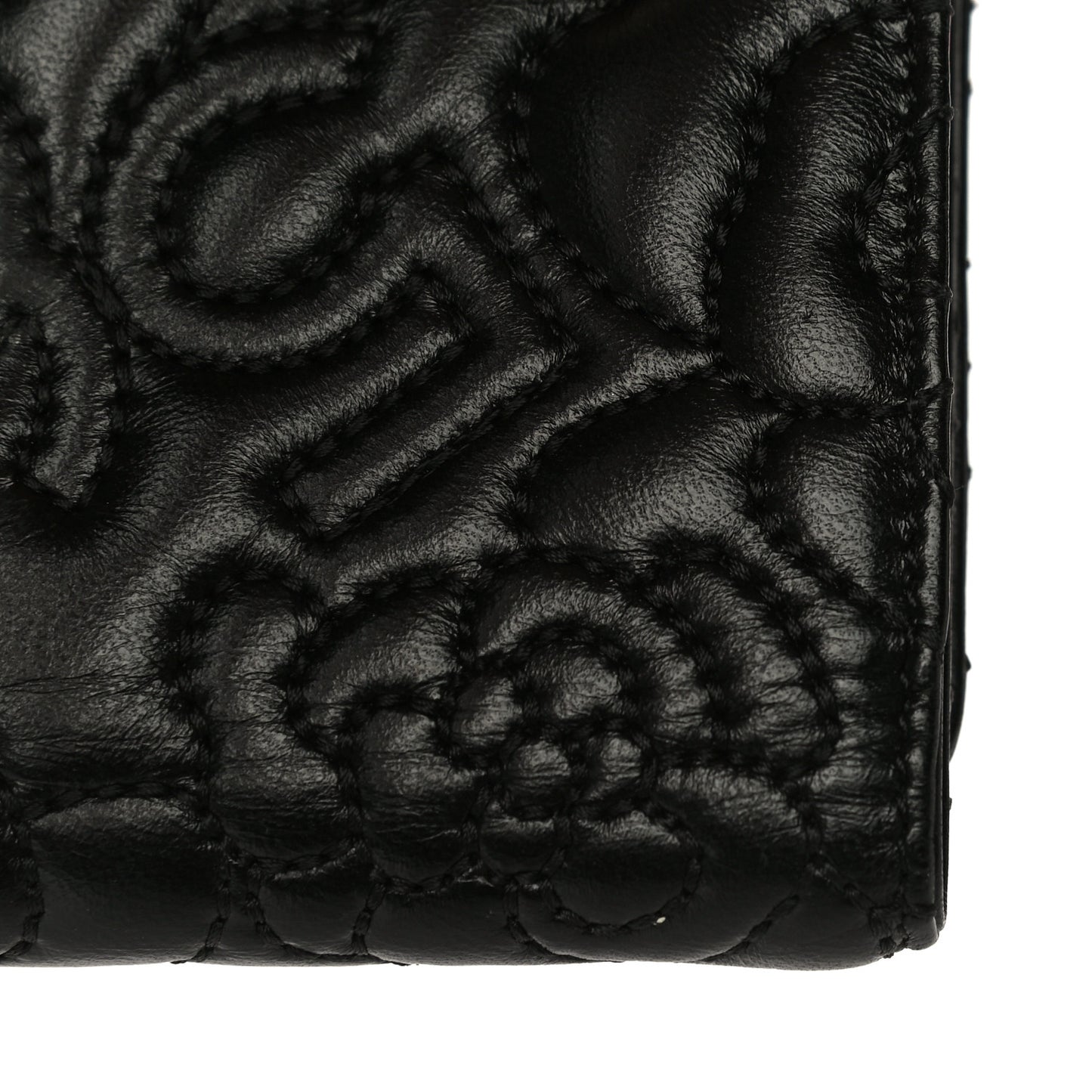 Lambskin Camellia Embossed Small Wallet Black