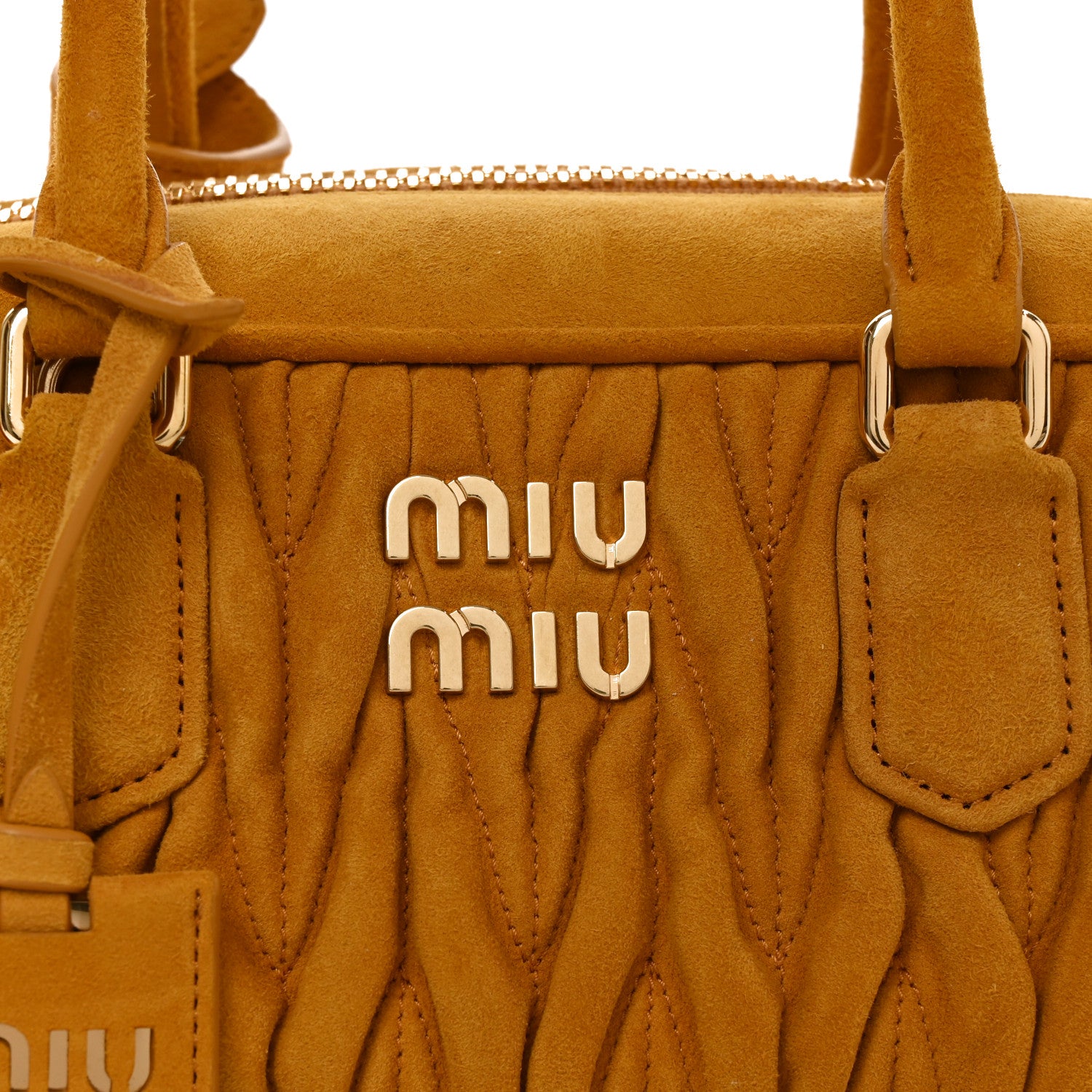 Miu Miu Suede Matelasse Large Arcadie Top Handle Bag Whisky 13 of 17
