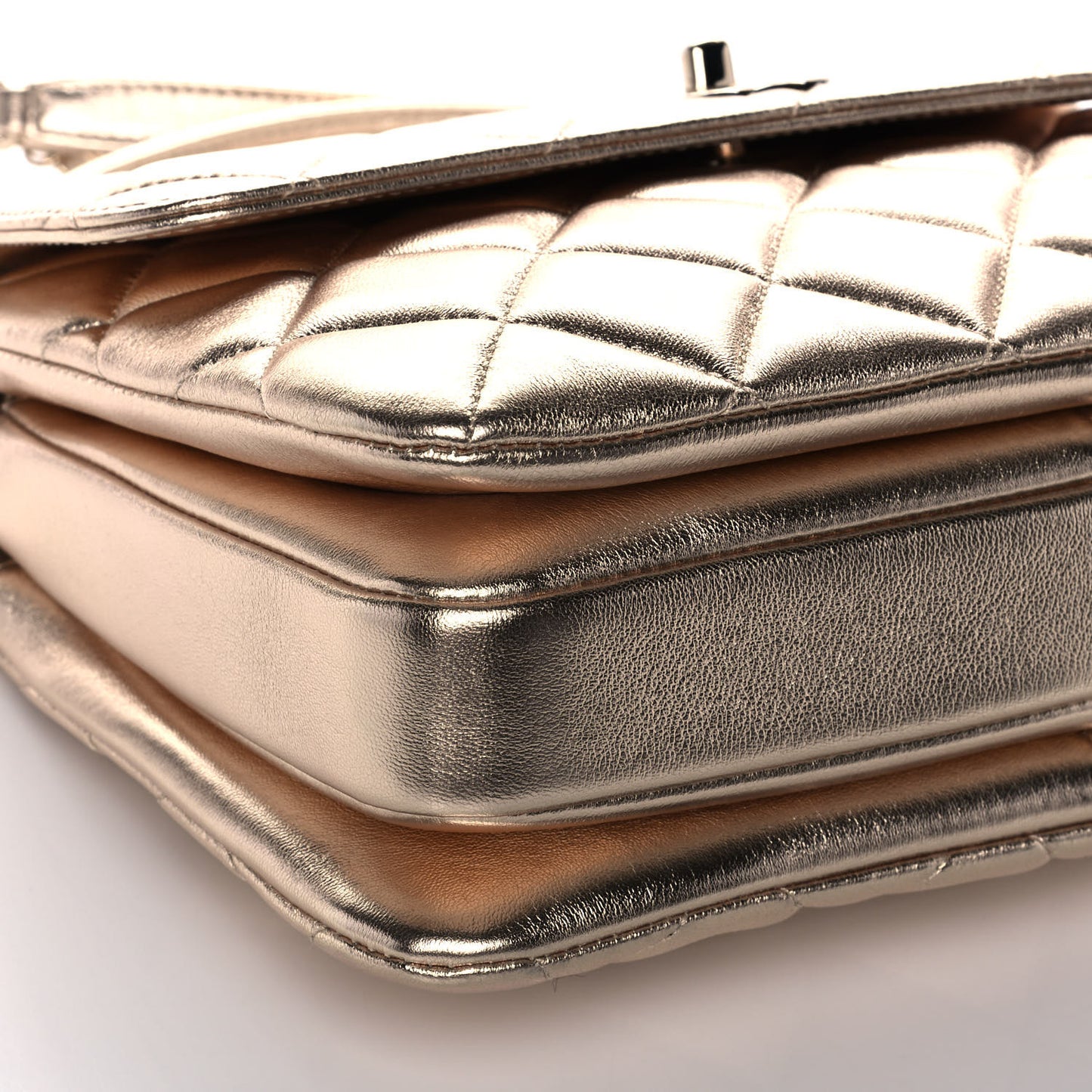 Metallic Lambskin Quilted Small Trendy CC Flap Dual Handle Bag Gold
