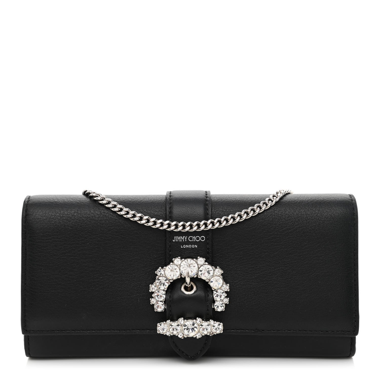 晶 Jimmy Choo Calfskin Crystal Cheri Wallet on Chain Bag Black