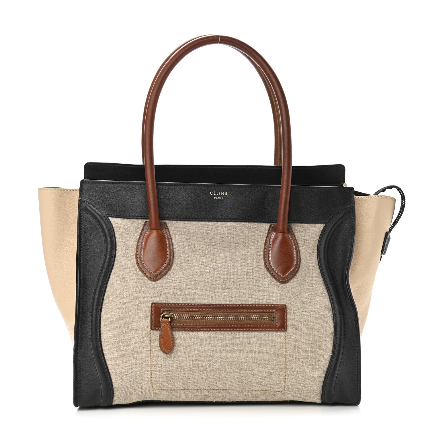 Celine Calfskin Linen Tri-Color Shoulder Luggage Beige 1 of 10