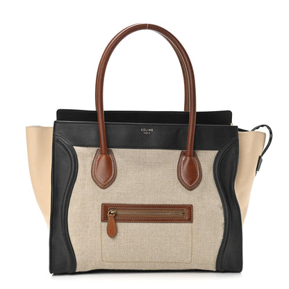 Celine Calfskin Linen Tri-Color Shoulder Luggage Beige 1 of 10