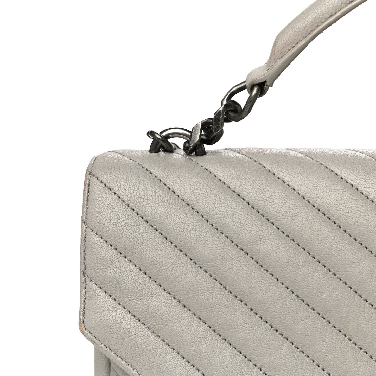 Sheepskin Matelasse Large Monogram College Satchel Light Grey