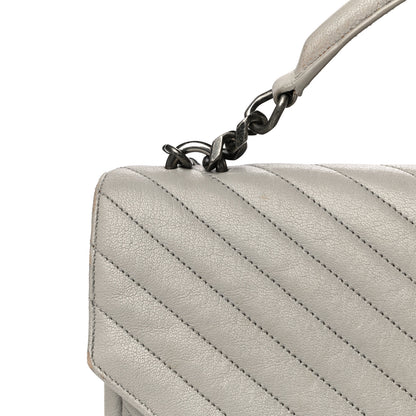 Saint Laurent Sheepskin Matelasse Large Monogram College Satchel Light Grey 17 of 31