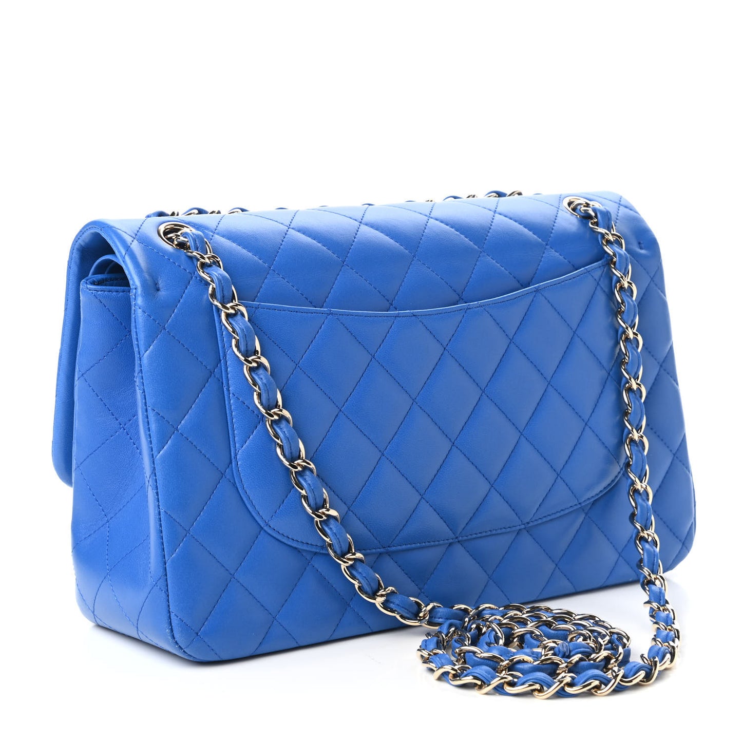Lambskin Quilted Jumbo Double Flap Blue