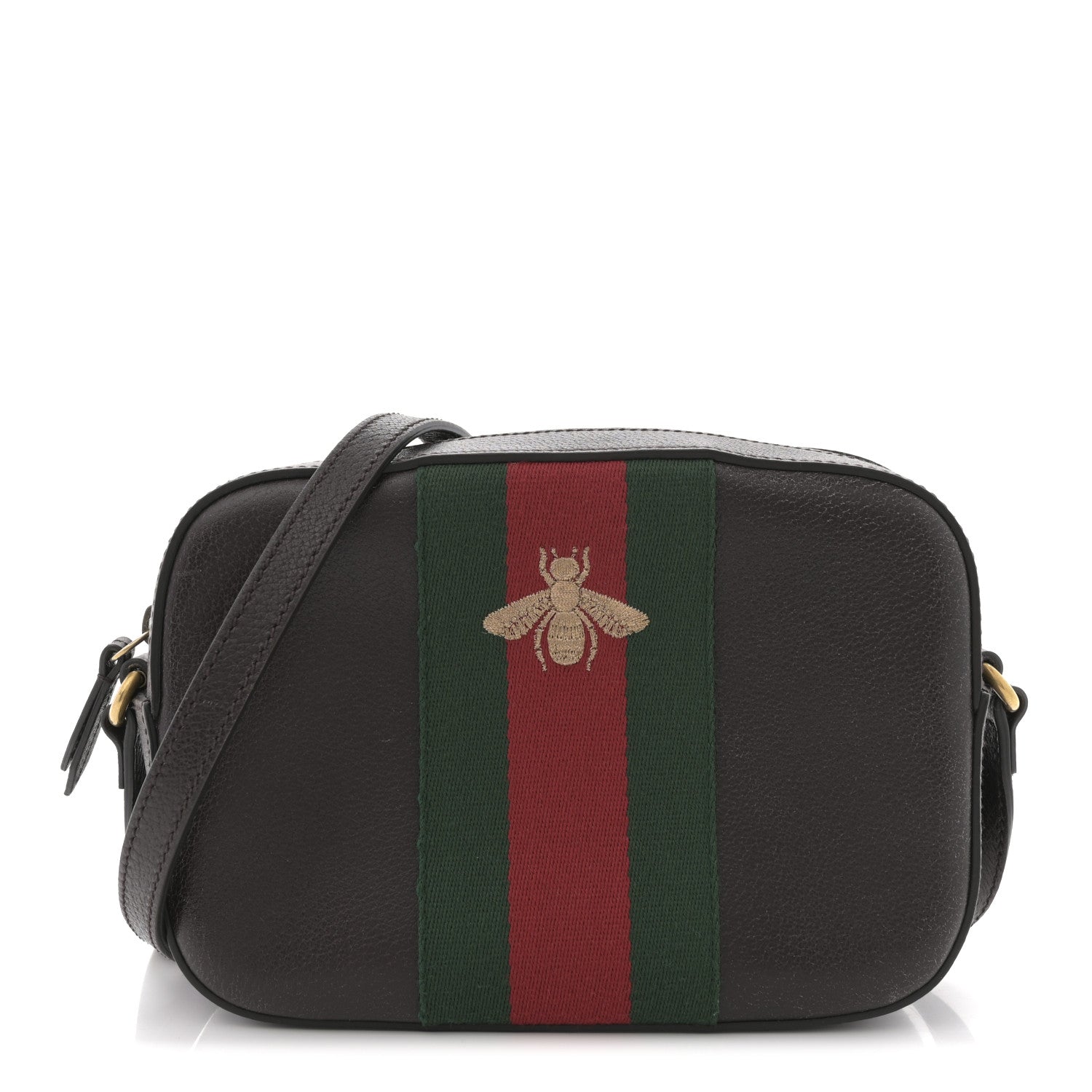 Gucci Textured Calfskin Web Small Webby Bee Shoulder Bag Brown Coffee 1 of 11