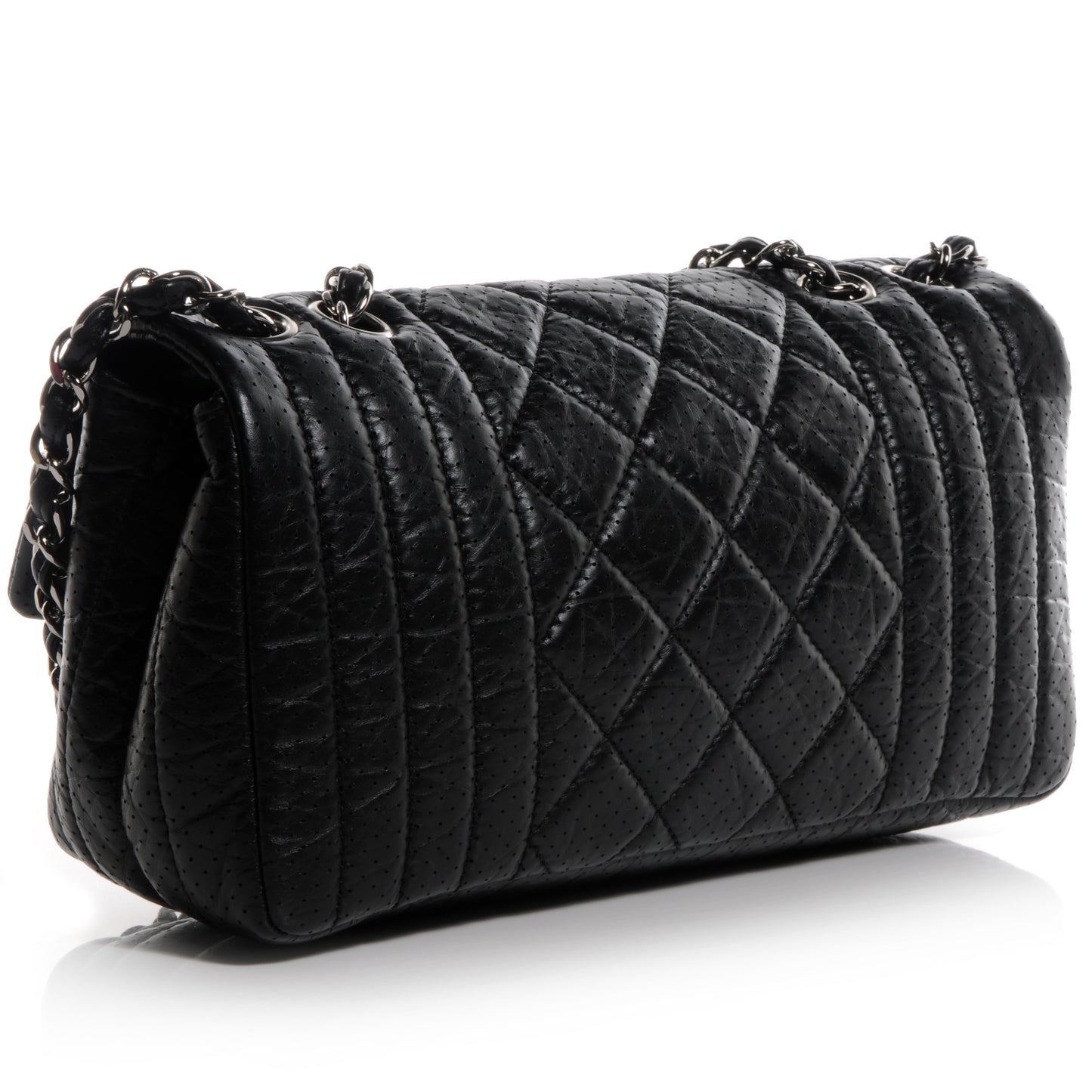 Aged Calfskin Perforated Flap Black