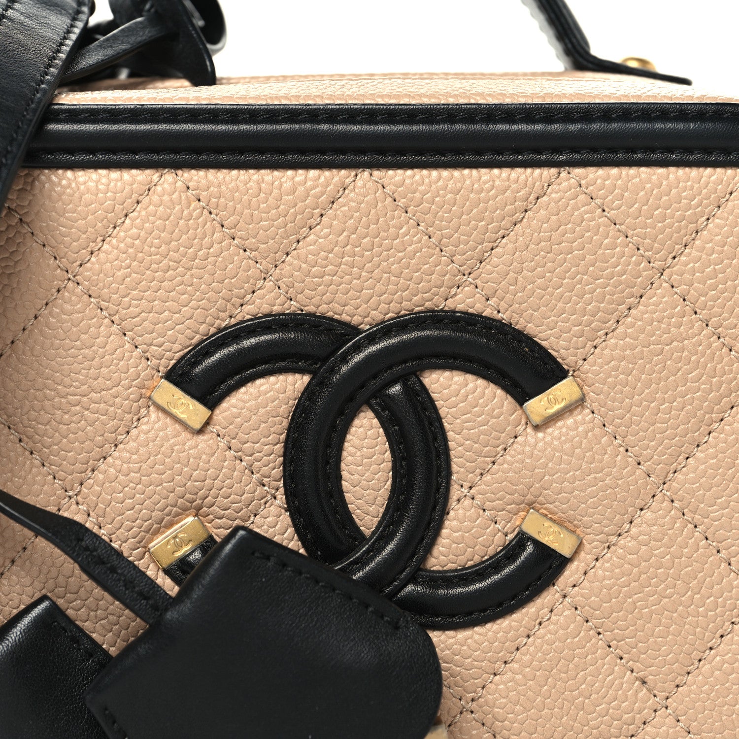 Chanel Caviar Quilted Small CC Filigree Vanity Case Beige Black 8 of 10