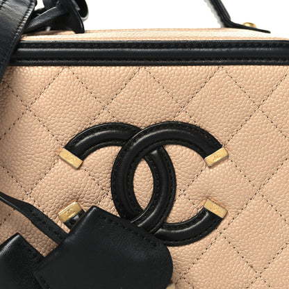 Chanel Caviar Quilted Small CC Filigree Vanity Case Beige Black 8 of 10