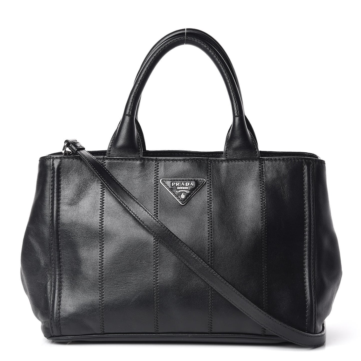 Nappa Vertical Stitched Tote Black