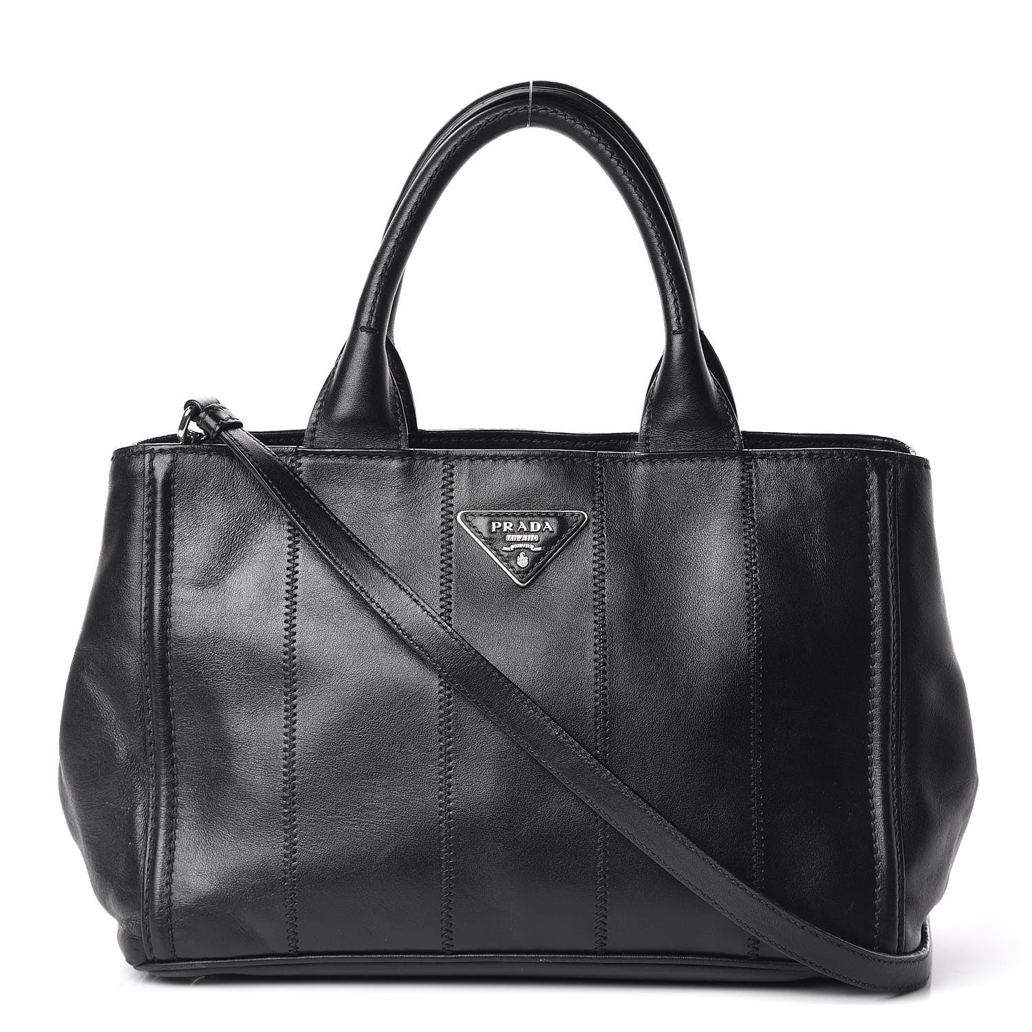 Prada Nappa Vertical Stitched Tote Black 1 of 17