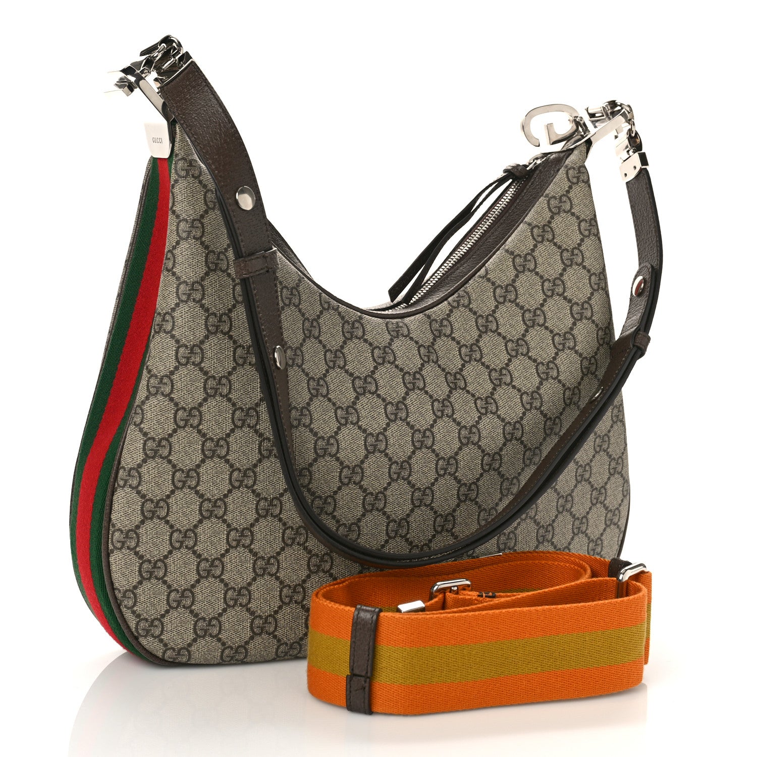 Gucci GG Supreme Monogram Textured Calfskin Web Large Attache Shoulder Bag Beige Ebony New Acero 3 of 9
