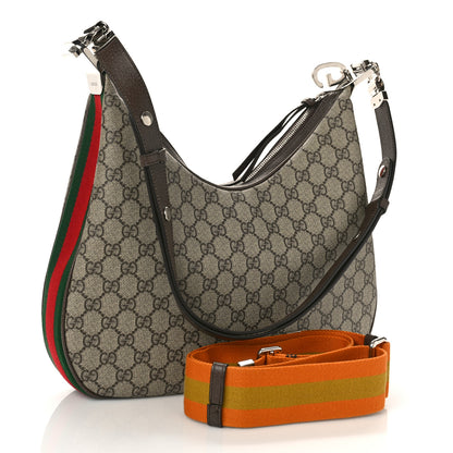 Gucci GG Supreme Monogram Textured Calfskin Web Large Attache Shoulder Bag Beige Ebony New Acero 3 of 9